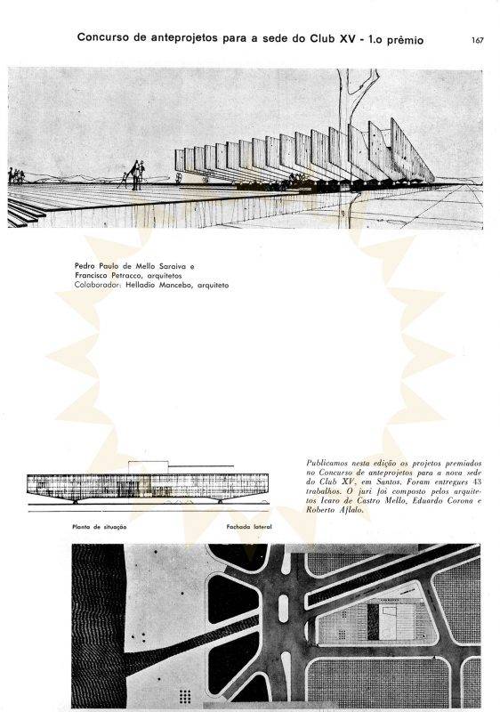 ilustrações de detalhes da arquitetura do Clube XV